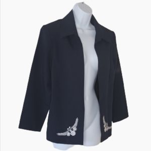 BFA Navy Blue Embroidered Open Jacket, sz 10P